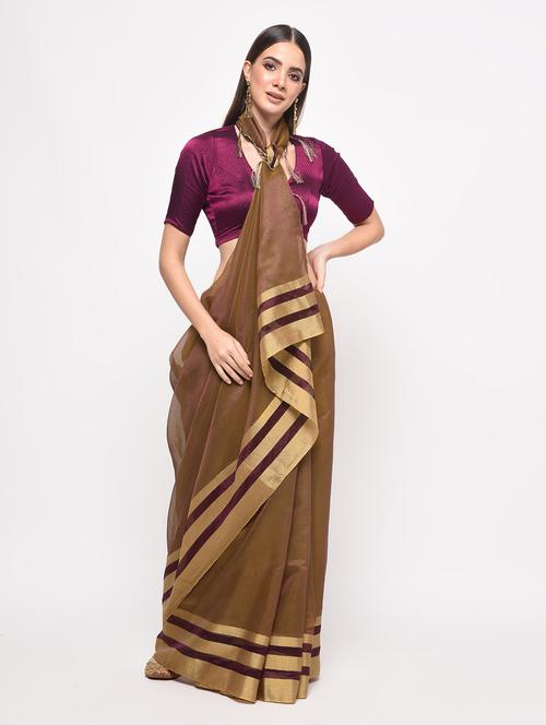 striped zari border woven saree - 16064889 - Very Small Image - 1