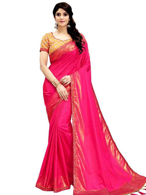 zari bordered solid saree - 16065073 - Very Small Image - 1