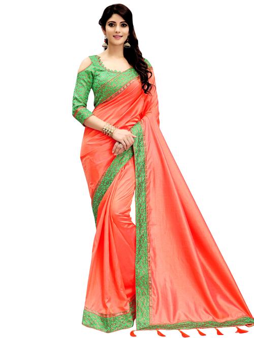 contrast bordered solid saree - 16065078 - Very Small Image - 1