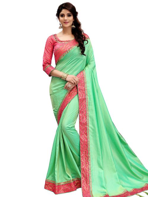 contrast bordered solid saree - 16065079 - Very Small Image - 1