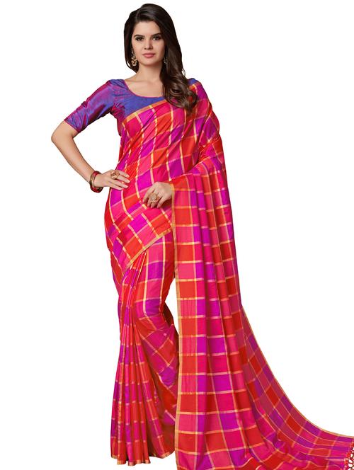 checkered woven saree - 16065088 - Very Small Image - 1