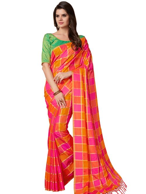 checkered woven saree - 16065089 - Very Small Image - 1