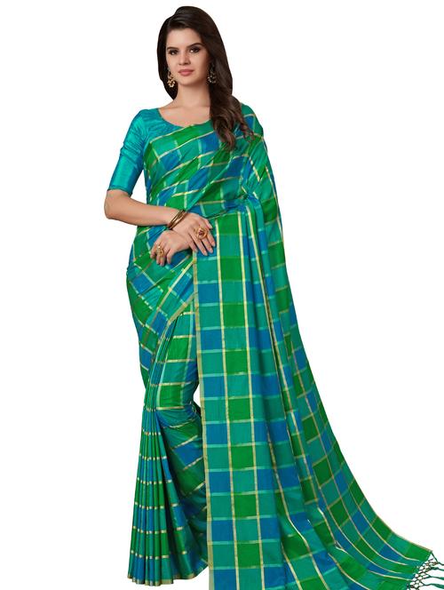 checkered woven saree - 16065092 - Very Small Image - 1