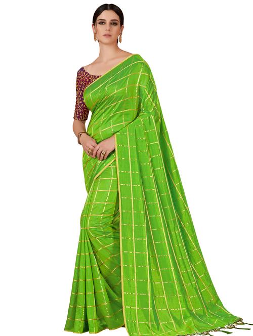 checkered woven saree - 16065101 - Very Small Image - 1