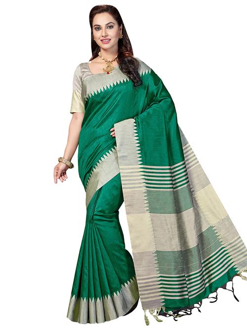 striped pallu woven saree - 16065114 - Very Small Image - 1