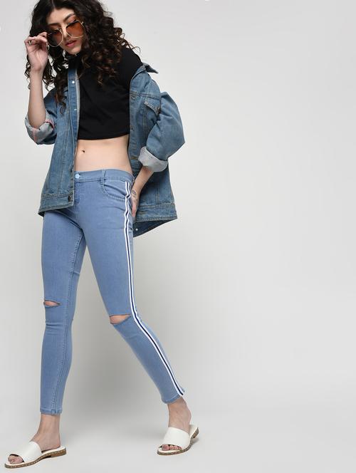 knee slit side taped jeans - 16065141 - Very Small Image - 1