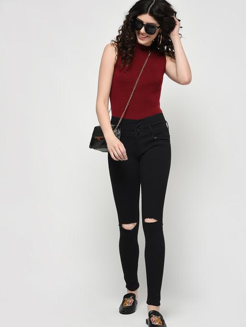 knee slit skinny fit jeans - 16065149 - Very Small Image - 1