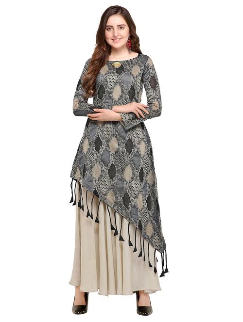 printed asymmetric layered silk dress - 16065462 - Very Small Image - 1