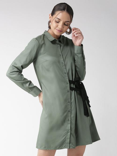 contrast side knot shirt dress - 16065543 - Very Small Image - 1