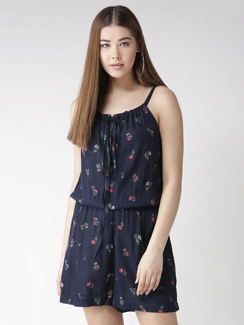 tie-up neck floral blouson romper - 16065553 - Very Small Image - 1