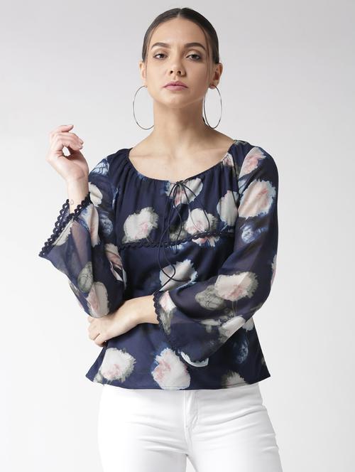 tie-up neck lace trim top - 16065569 - Very Small Image - 1