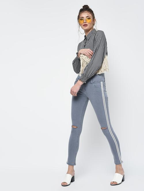 knee slit side taped jeans - 16065937 - Very Small Image - 1