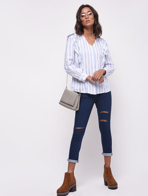 knee slit high rise jeans - 16065946 - Very Small Image - 1
