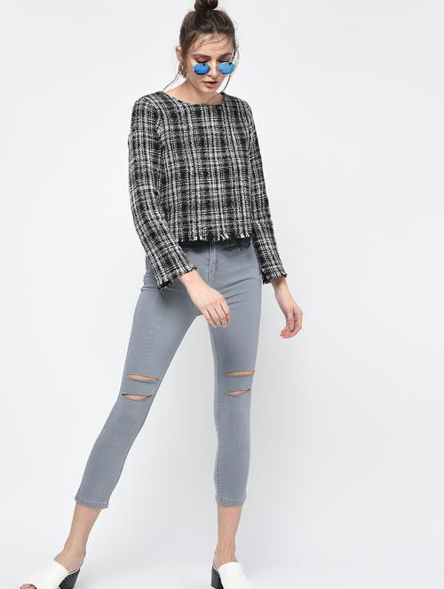 knee slit high rise jeans - 16065949 - Very Small Image - 1