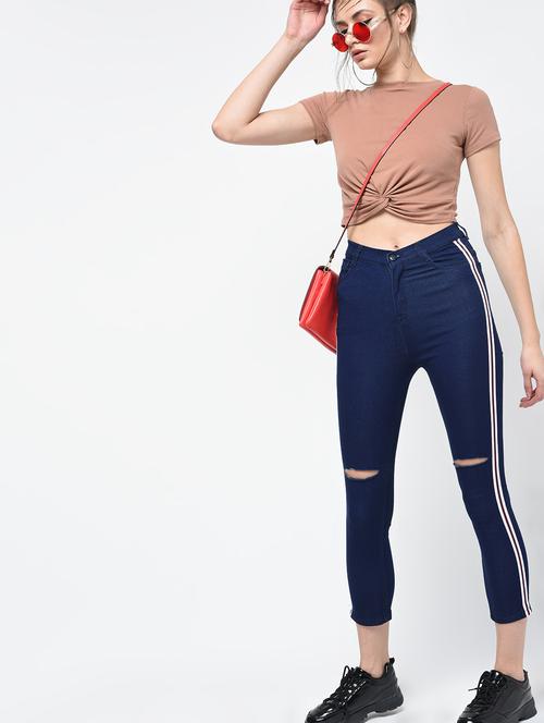 knee slit high rise jeans - 16065950 - Very Small Image - 1
