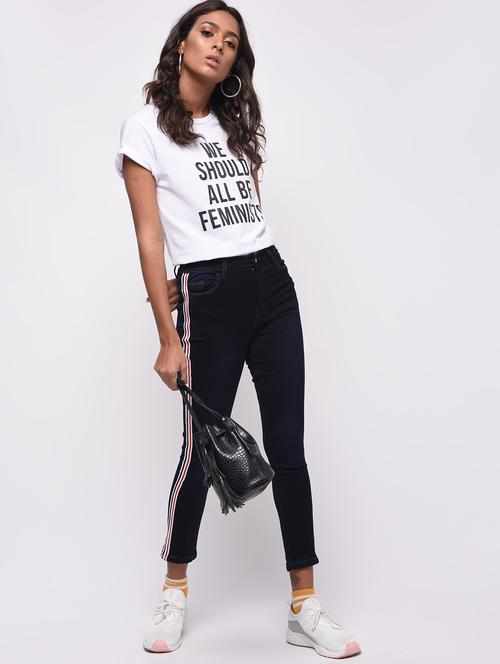 side taped high rise jeans - 16065955 - Very Small Image - 1