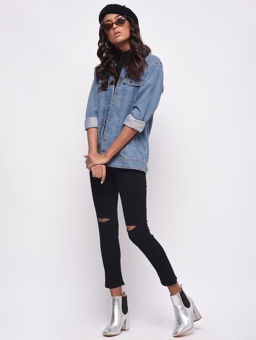 knee slit high rise jeans - 16065980 - Very Small Image - 1