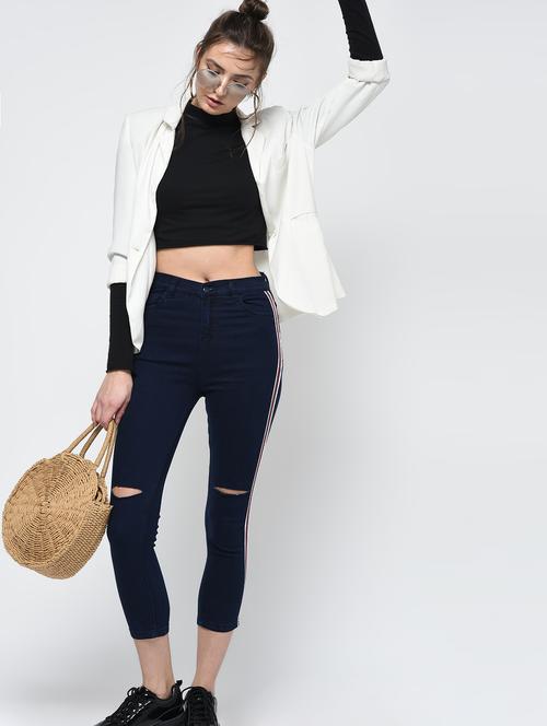 knee slit side taped jeans - 16065982 - Very Small Image - 1