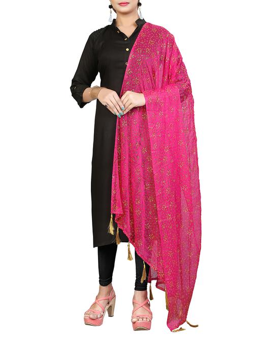 foil printed fuchsia dupatta - 16066116 - Very Small Image - 1