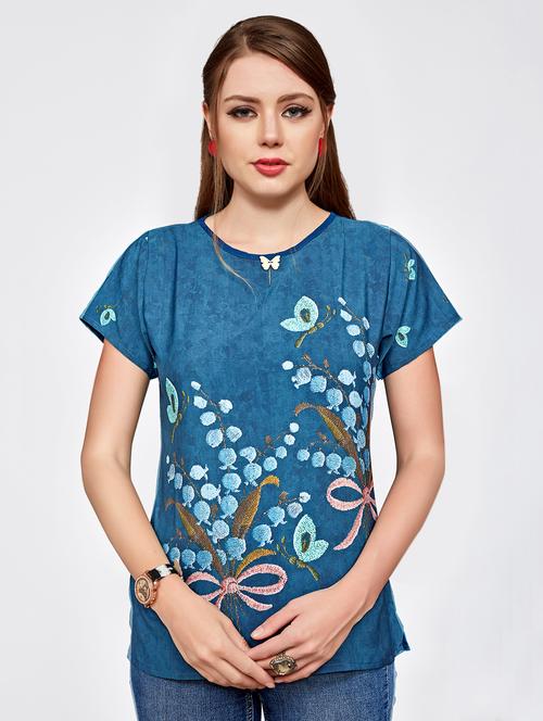 short sleeved embroidered top - 16066318 - Very Small Image - 1