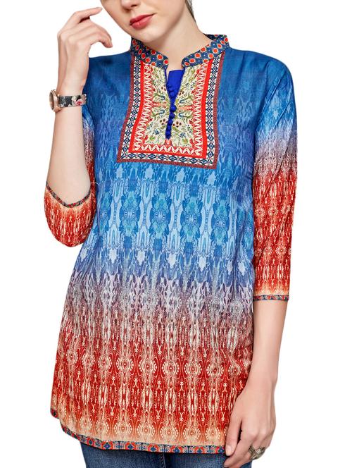 mandarin neck printed tunic - 16066337 - Very Small Image - 1