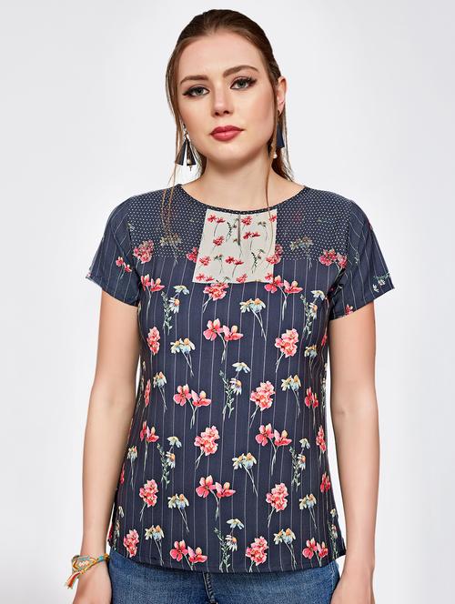 short sleeved striped floral top - 16066338 - Very Small Image - 1