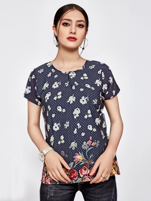 pleat detail floral dot print top - 16066344 - Very Small Image - 1