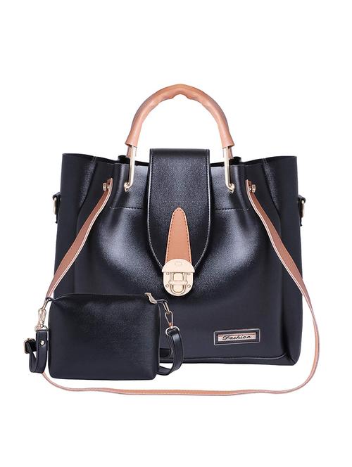 black leatherette (pu) regular handbag and pouch combo - 16067112 - Very Small Image - 1