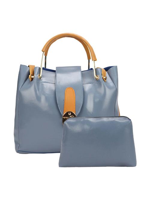 blue leatherette (pu) regular handbag and pouch combo - 16067114 - Very Small Image - 1