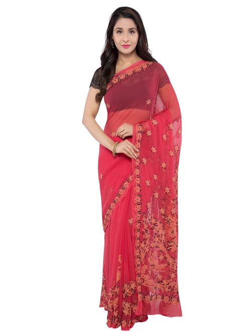 pink georgette saree with blouse - 16067330 - Very Small Image - 1