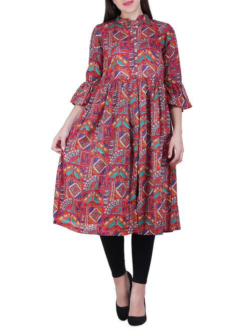 kalamkari flared bell sleeves kurta - 16071250 - Very Small Image - 1