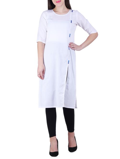 solid contrast button straight kurta - 16071256 - Very Small Image - 1