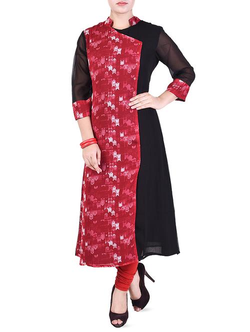 contrast printed a-line kurta - 16072215 - Very Small Image - 1