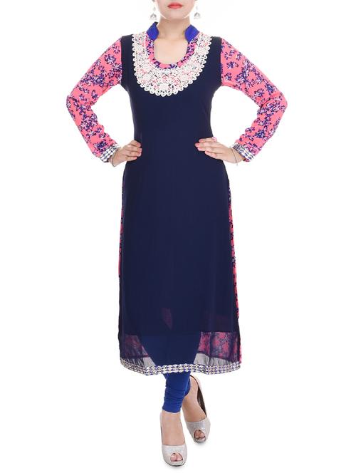 neck detail straight kurta - 16072235 - Very Small Image - 1