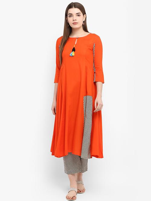printed patch a-line kurta - 16072276 - Very Small Image - 1