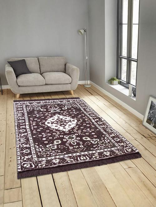 floral polyester dhurrie - 42 x 60 inch, brown and beige - 16072285 - Very Small Image - 1