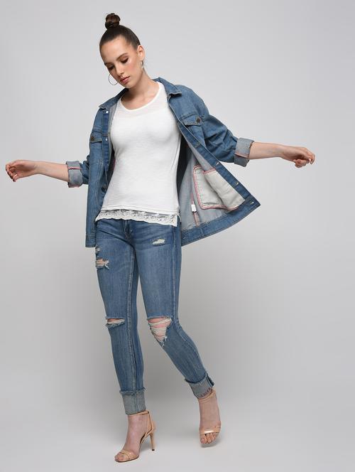 lace trim cap sleeved top - 16072354 - Very Small Image - 1