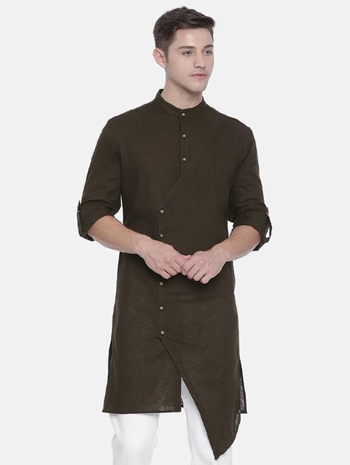brown cotton asymmetric kurta - 16072438 - Very Small Image - 1