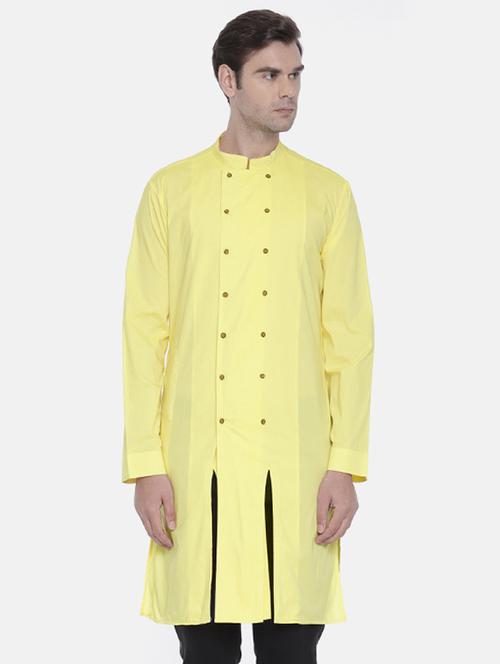 yellow cotton long kurta - 16072441 - Very Small Image - 1