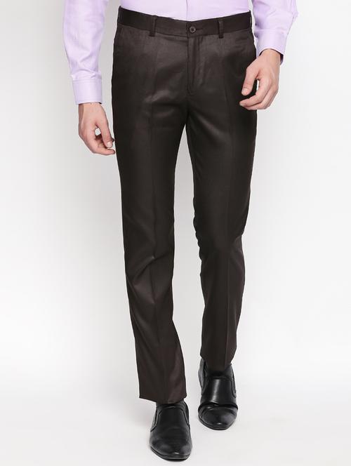 brown polyester blend flat front formal trouser - 16072500 - Very Small Image - 1