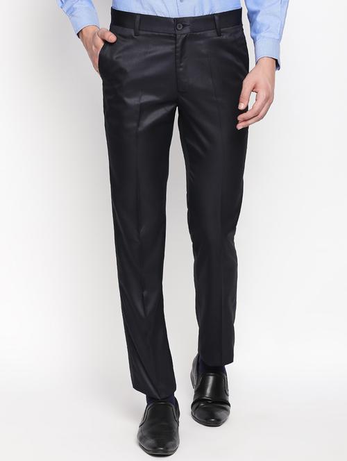 navy blue polyester blend flat front formal trouser - 16072502 - Very Small Image - 1