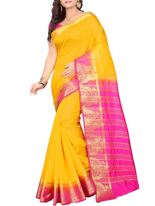 contrast zari border woven saree with blouse - 16072509 - Very Small Image - 1