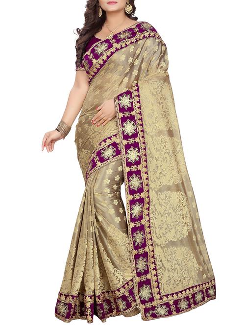 contrast border floral embroidered saree with blouse - 16072519 - Very Small Image - 1