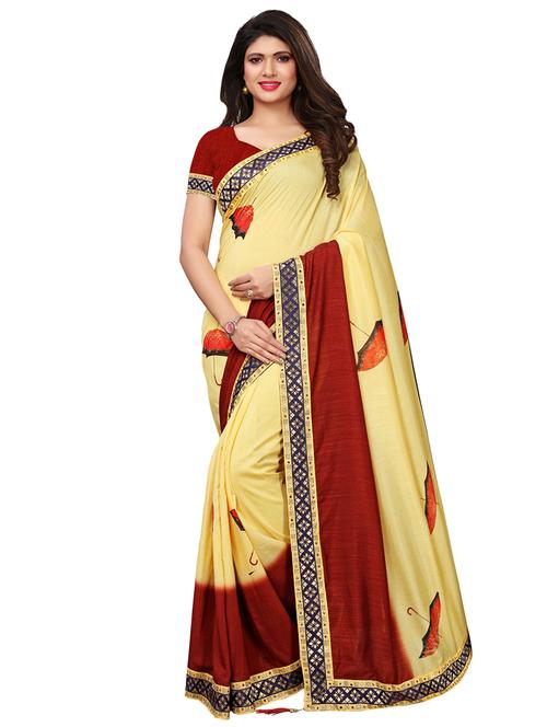 conversational beige printed saree with blouse - 16072617 - Very Small Image - 1