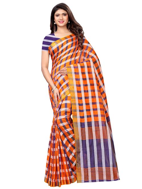 contrast checkered woven saree with blouse - 16073853 - Very Small Image - 1