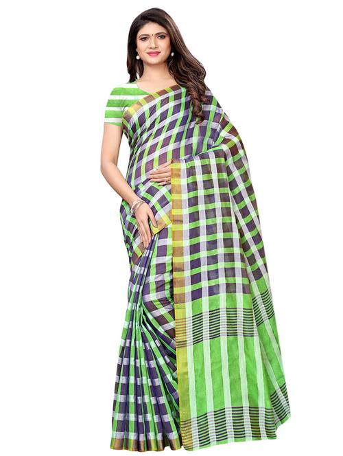 contrast checkered woven saree with blouse - 16073877 - Very Small Image - 1