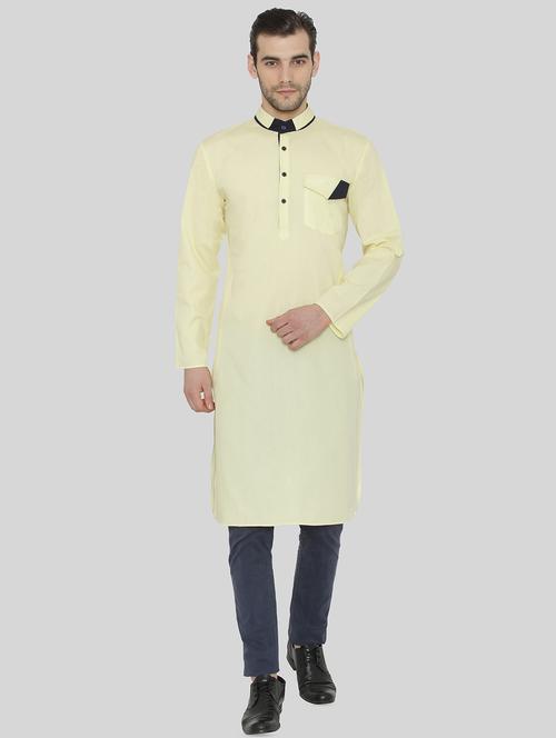 yellow cotton long kurta - 16077522 - Very Small Image - 1