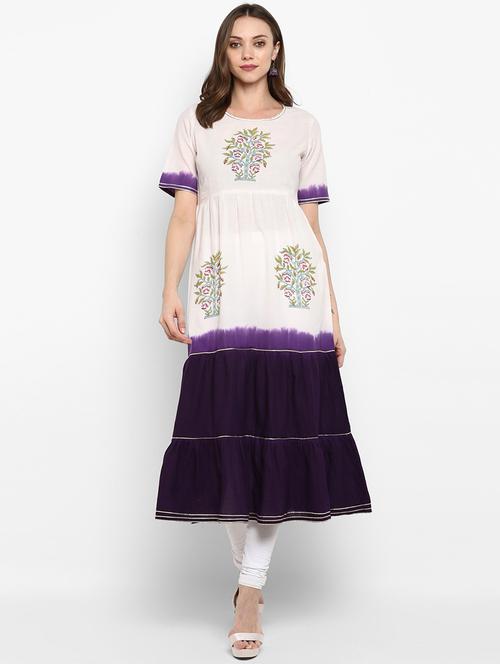 block print gota patti tiered kurta - 16077677 - Very Small Image - 1
