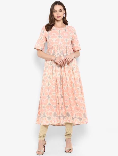 drawstrings with tassels detail printed flared kurta - 16077687 - Very Small Image - 1