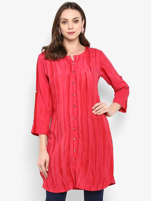 printed buttoned round hem kurta - 16077691 - Very Small Image - 1